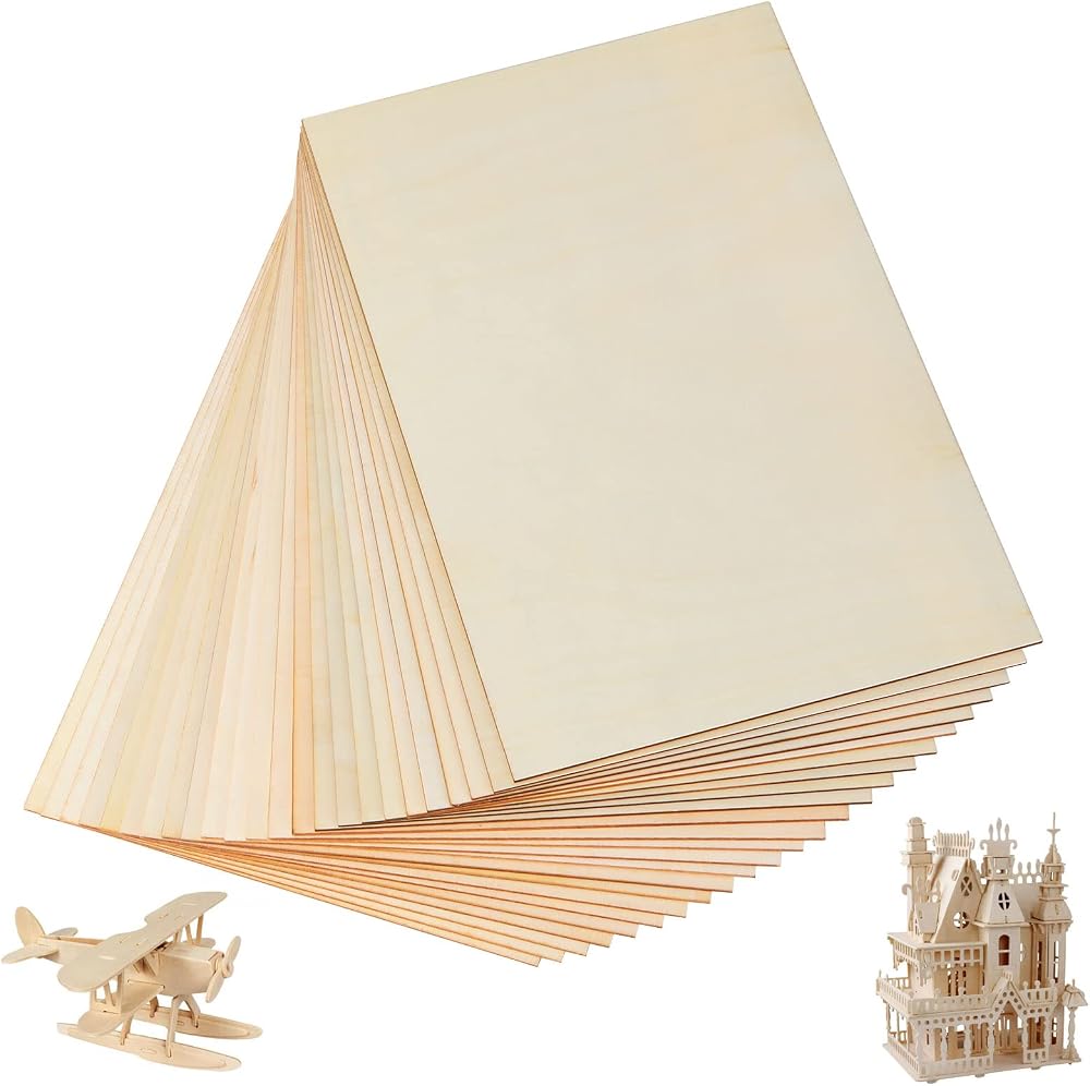 YOUNTHYE 24Pcs A4 Plywood Sheets 300x200x2mm Unfinished Balsa Wood