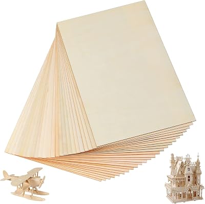 YOUNTHYE 24Pcs A4 Plywood Sheets 300x200x2mm Unfinished Balsa Wood