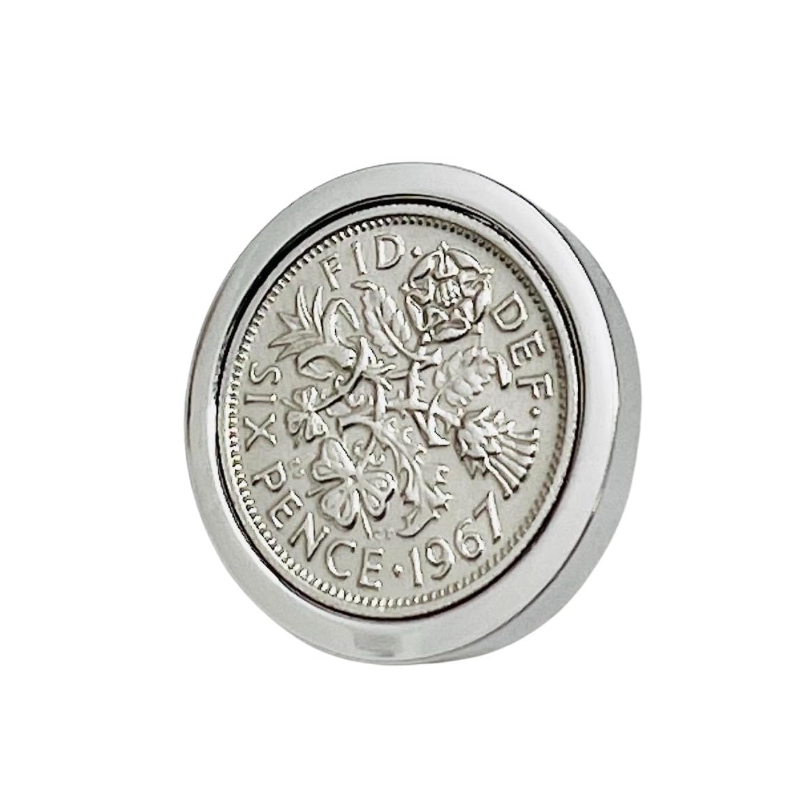 Genuine Polished 1967 Sixpence in Lapel Pin | 1967 anniversary, 59th birthday