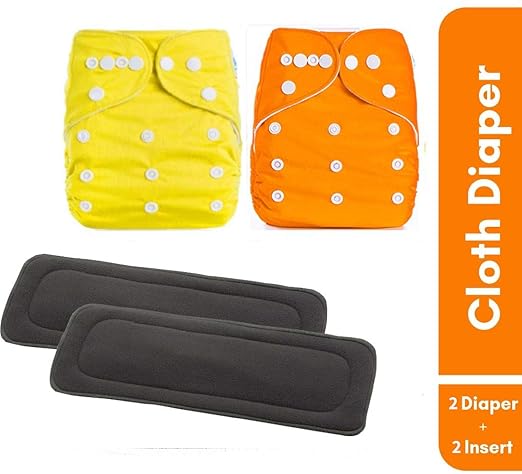 Ineffable Combo of Quirk Reusable Baby Washable Cloth Diaper Nappies with 5 Layered Baby Insert Pads (Set of 2) (Multi- Colour) (Assorted Colours)