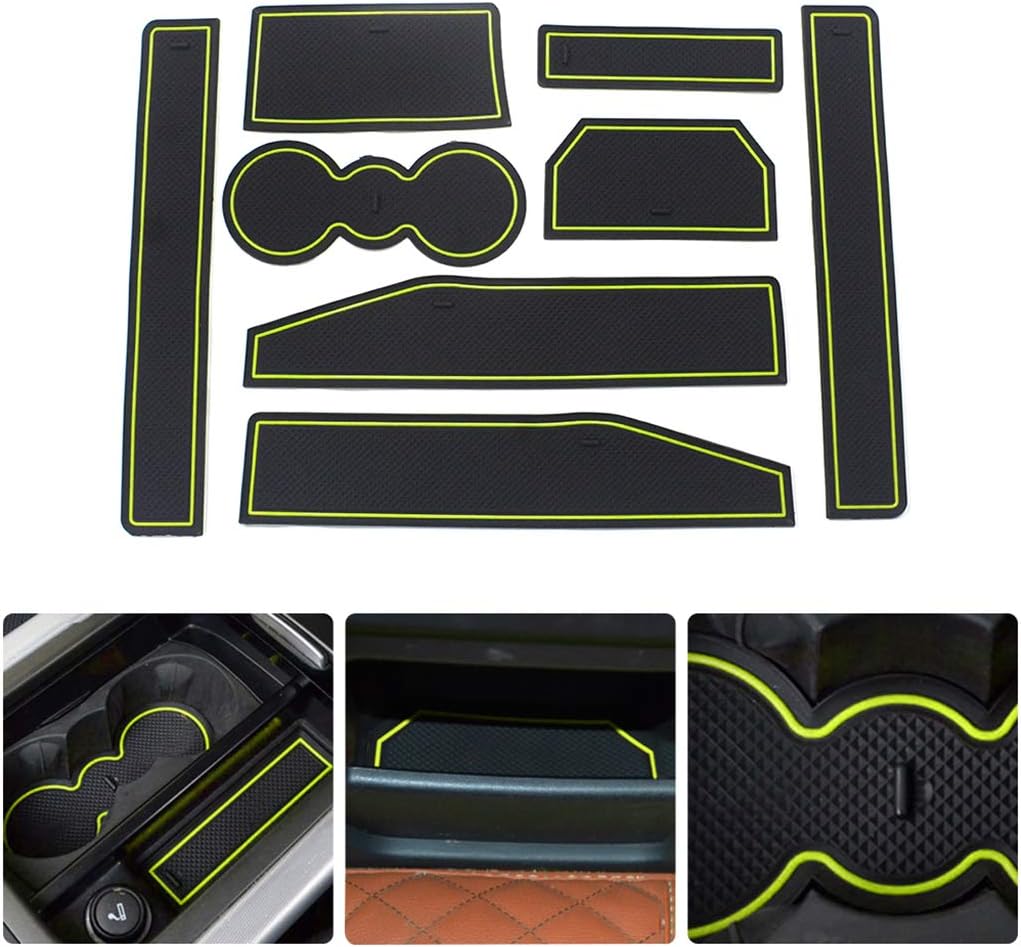 for Land Rover Evoque 12-15 Custom Gate Slot Pad Cup Holder Pads Door Groove Mat Center Organizer Storage Box Non-Slip Silica Liner 8Pcs Fluorescent Green