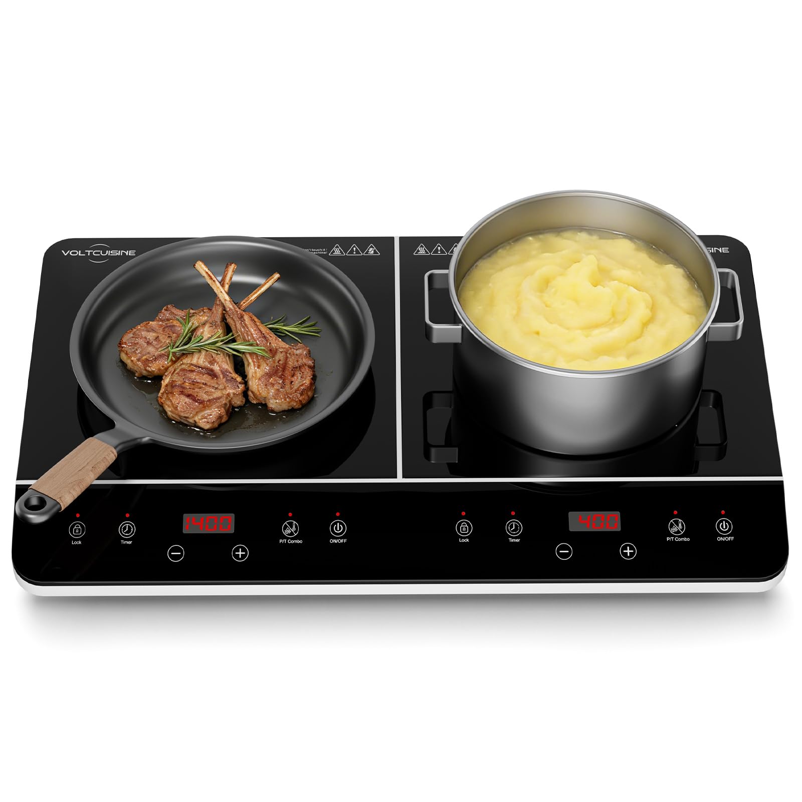 Photo 1 of VoltCuisine Double Induction Cooktop 1800W, Portable 2 Burner Electric Cooktop with Split Touch Control, 10 Power Levels, 4-Hour Timer, Child Lock, Low Power Continuous Heating, 110-120V
