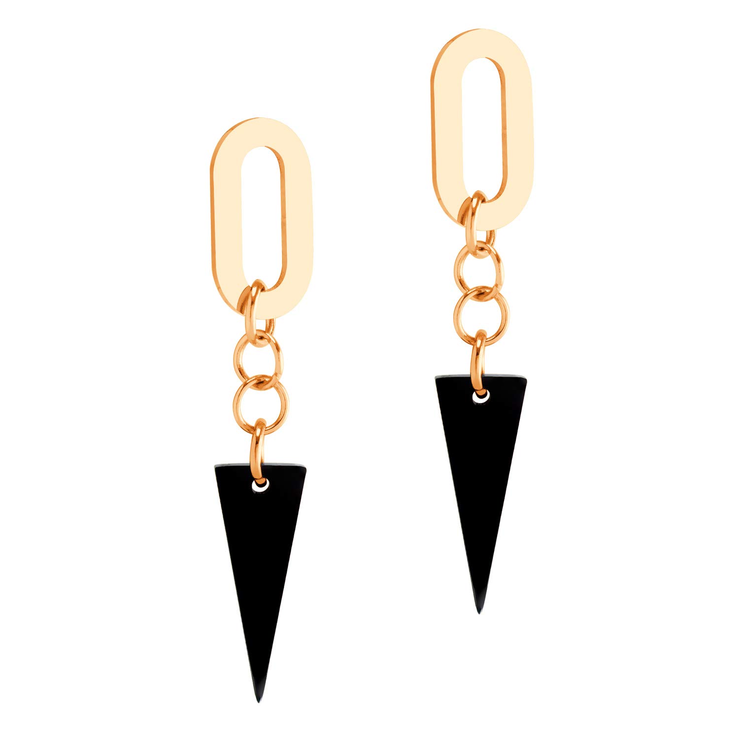 555Jewelry Stainless Steel Funky Fashion Triangle Dangle Earrings for Women, Small Edgy Drop Dangling Geometric Earrings for Women, Triangular Punk Earrings for women, Rose Gold & Black