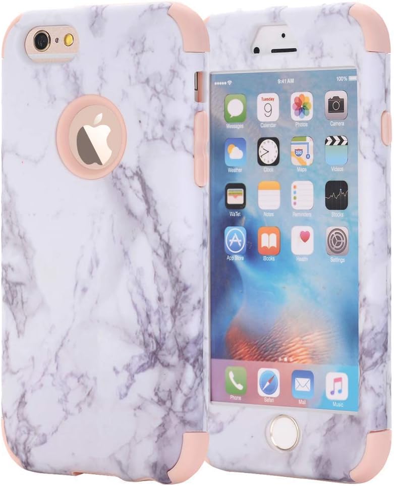 iPhone 7 Case, AOKER [Marble Design] Slim Dual Layer Anti-Scratch &Fingerprint ShockProof Hard Back Cover Soft Silicone Protective Case Fit for Apple iPhone 7 4.7 inch (Rosegold+Glass)