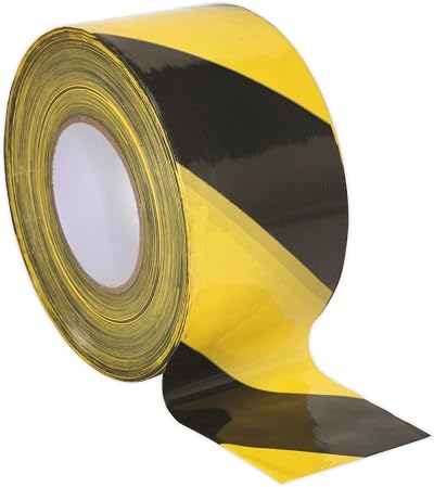 Sealey Hazard Warning Barrier Tape 80mm x 100m Black Yellow Non-Adhesive