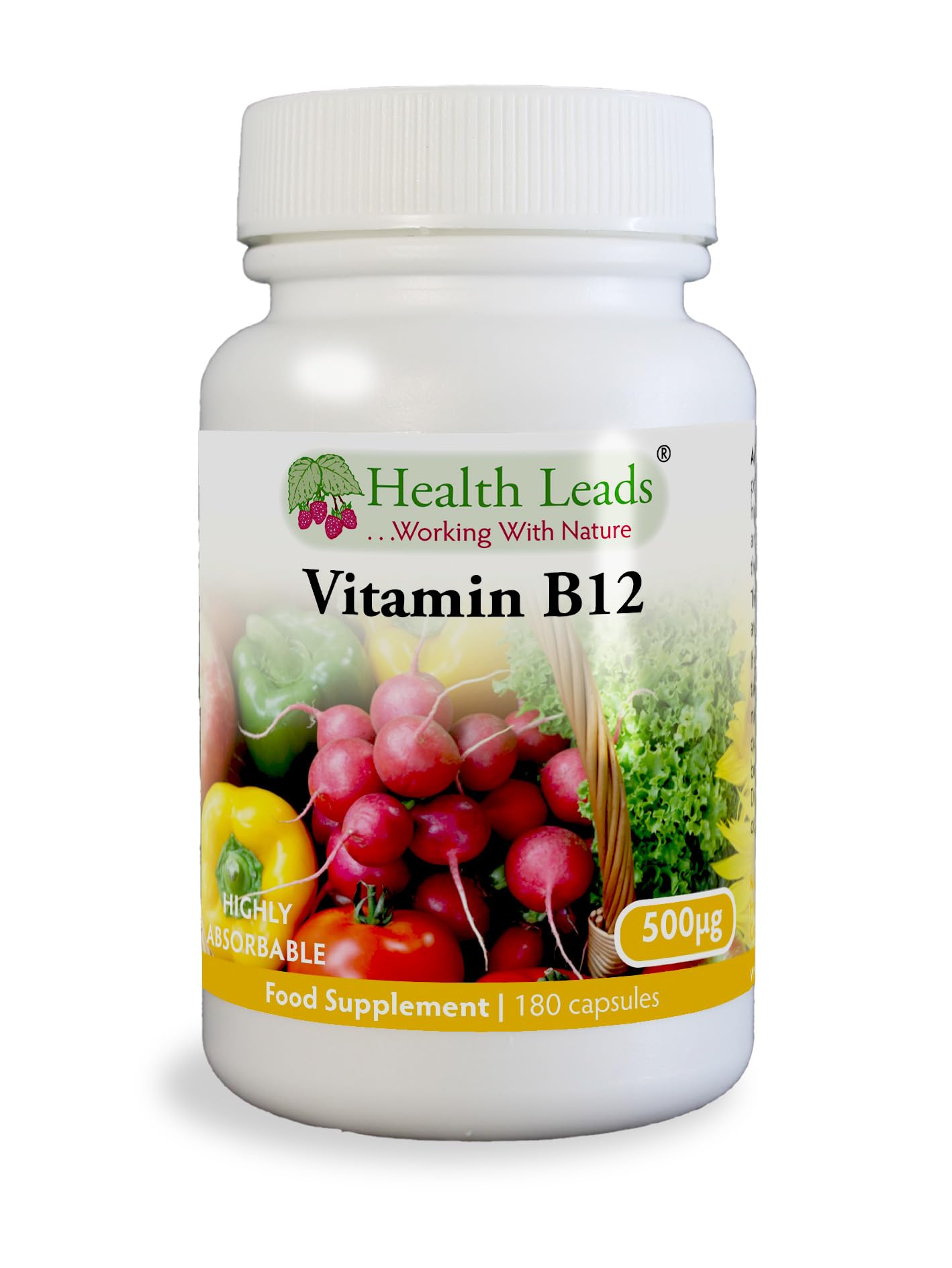 Vitamin B12 Methylcobalamin 500mcg 180 Capsules, Magnesium Stearate Free & No Nasties, B12 contributes to the Reduction of Tiredness and Fatigue, Normal Function of the Immune System, Made in UK