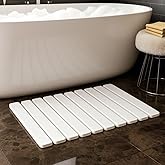 Foldable Stone Bath Mat 24x16 in Quick Dry Anti-Slip Large Absorbent Diatomaceous Earth Bathroom Floor Mat, White Stone Bath Mats for Bathroom and Shower