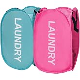Aplter Collapsible Laundry Hamper 2 pack Mesh Pop Up Laundry Hamper with Handles, Foldable Laundry Basket for Bedroom, College Dorm, RV, Travel (Pink + Sky Blue)