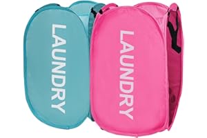 Aplter Collapsible Laundry Hamper 2 pack Mesh Pop Up Laundry Hamper with Handles, Foldable Laundry Basket for Kid's Room, College Dorm, RV, Travel (Pink + Sky Blue)
