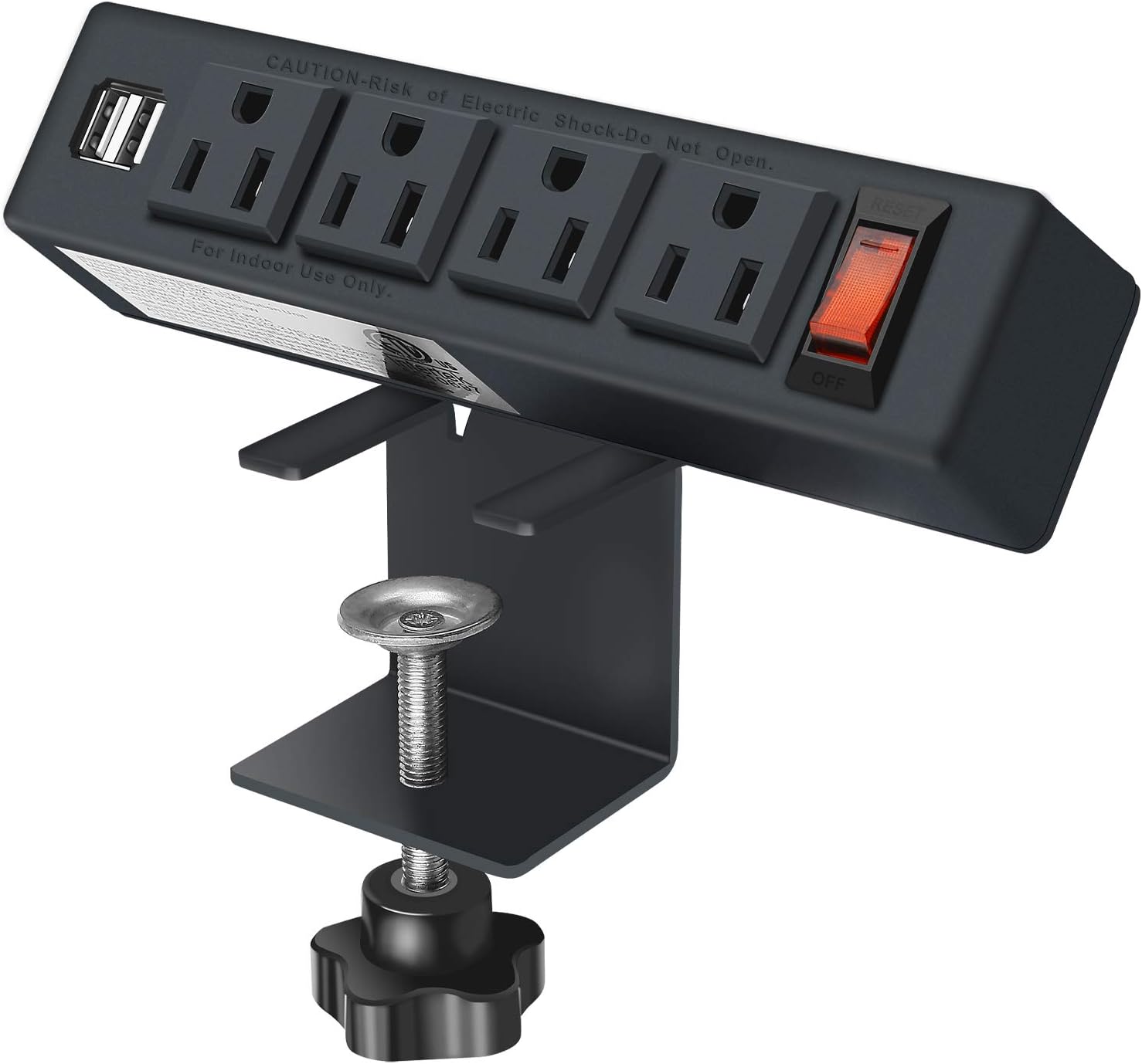 Desk Edge Power Strip with USB Port Removable Clamp Power