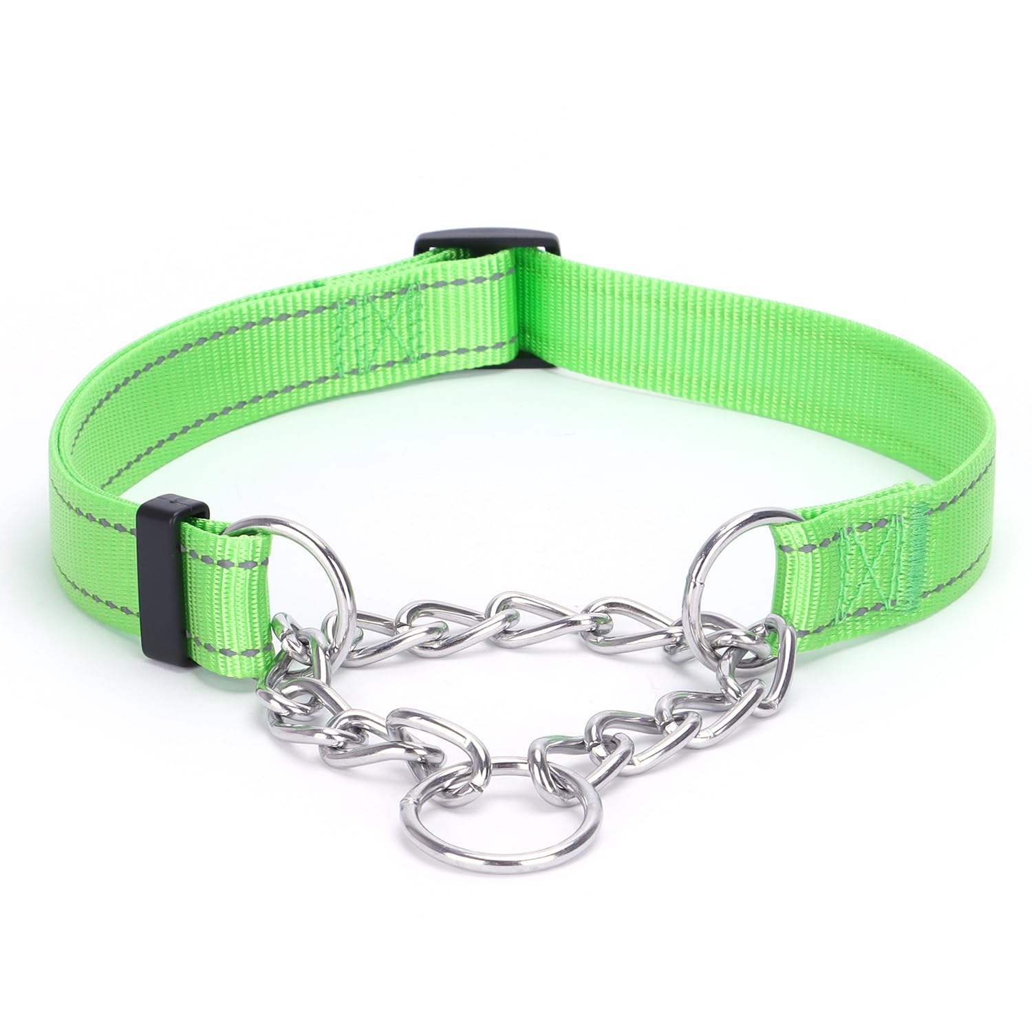 haoyueer Martingale Dog Collar, Stainless Steel Chain, Martingale Collar with Reflective, Adjustable for Medium Large Dogs (Green, M) — image 1