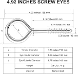 FFWHKON 4 Pack Eye Bolts 5 Inch Stainless Steel Heavy Duty Wood Screws view 3
