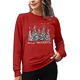 VQD Womens Christmas Sweatshirt Santa Christmas Tree Bow Long Sleeve Shirts Snowflakes Xmas Pullover Tops