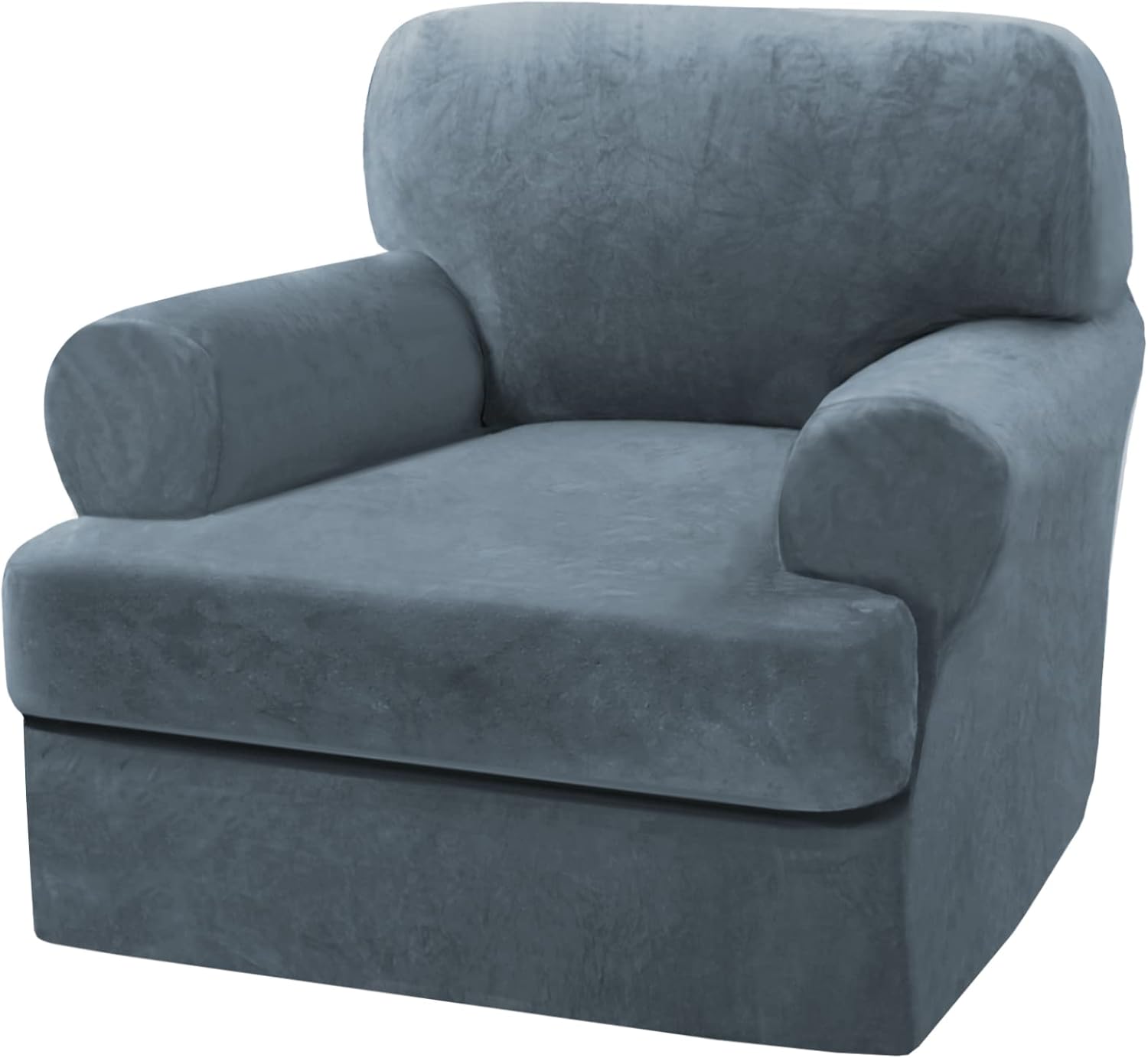Slipcovers - Sofa Cover 2 Piece T Cushion Armchair Slipcovers Thick Velvet Couch Cover Furniture Protector Stretch T Cushion Sofa Covers for 1 Cushion Couch with 1 Individual T Cushion Covers Washable, Stone Blue