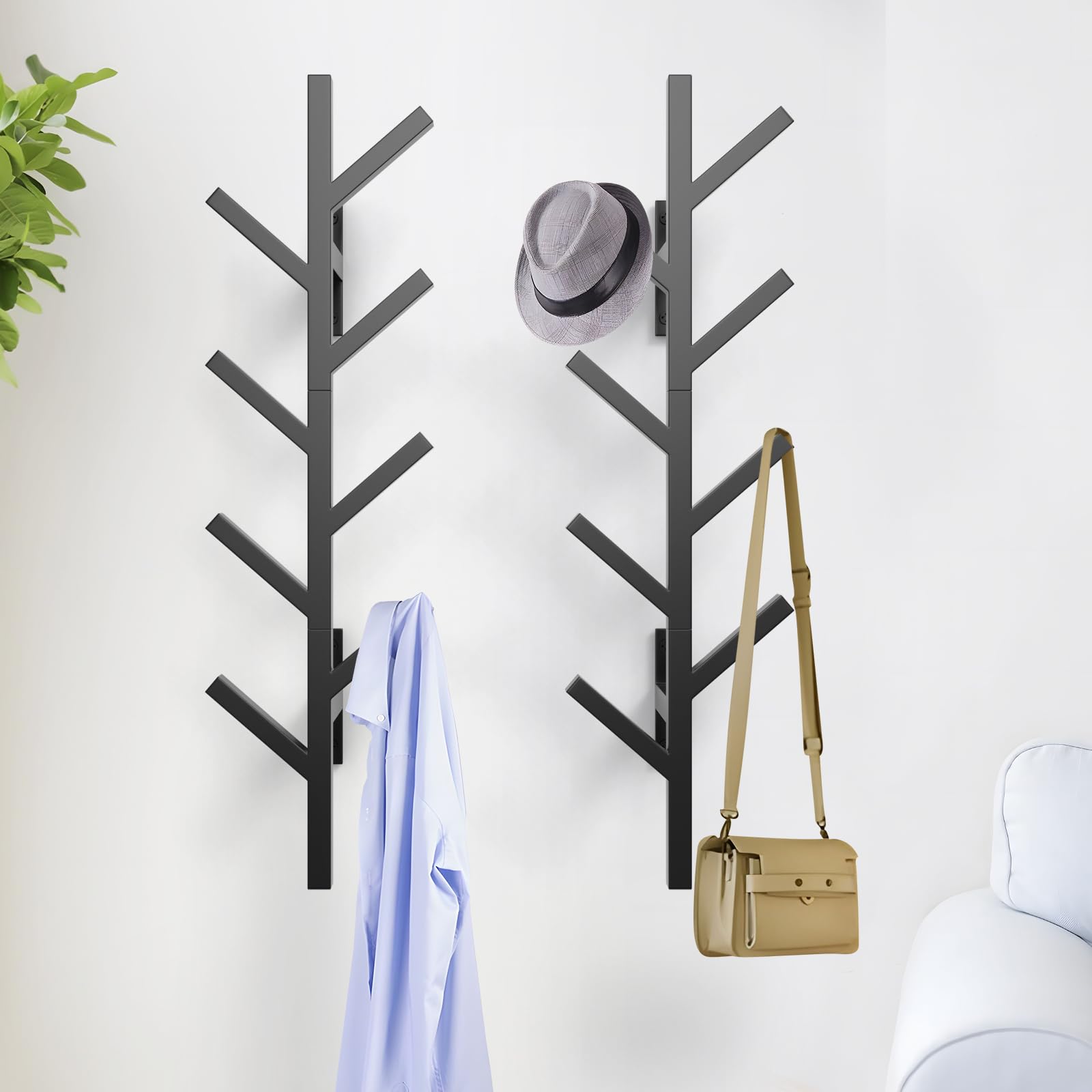 Photo 1 of SNOGSWOG Vertical Coat Rack & Hat Rack Set of 2, Wall Mounted 39 Inch Floating Coat Rack for Entryway, Living Room, Bedroom, Black, YMJ-2P