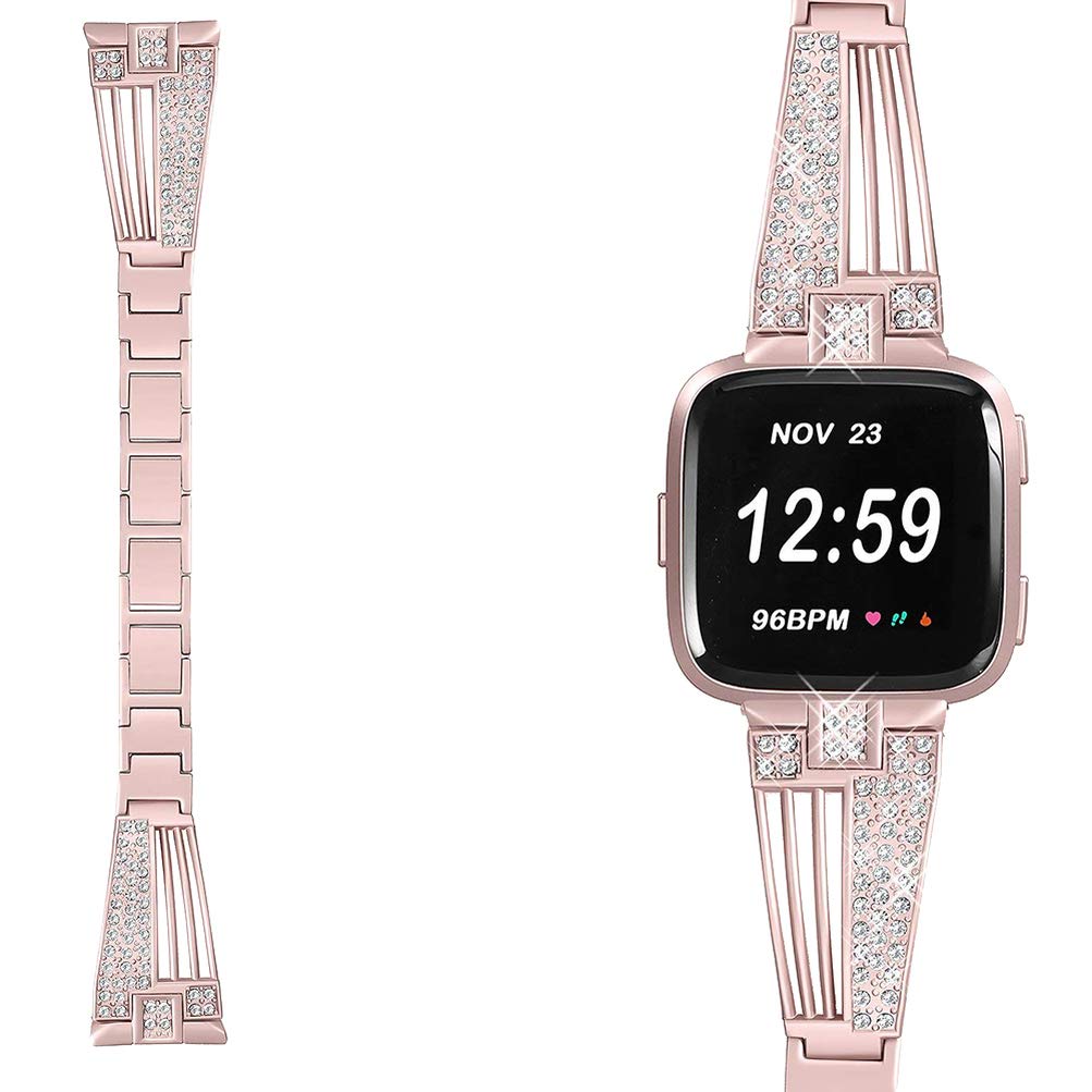 ibasenice Stainless Steel Watch Band Rhinestone Inlaid Fanshaped Strap Replacement Wristband for Smart Watch