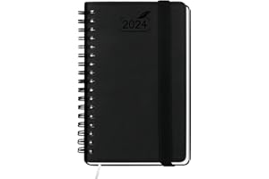 Pocket 2024 Planner by BEZEND, Small Calendar for Purse 3.5" x 6", Daily Weekly and Monthly Agenda,Spiral Bound, Vegan Leather Soft Cover - Black