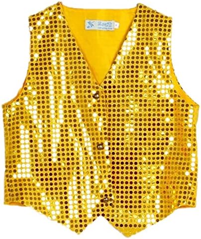 Anlydia Boys Teens Shiny Party Vests Sequins Shirt Waistcoat for Prom,Wedding,Dance Costumes