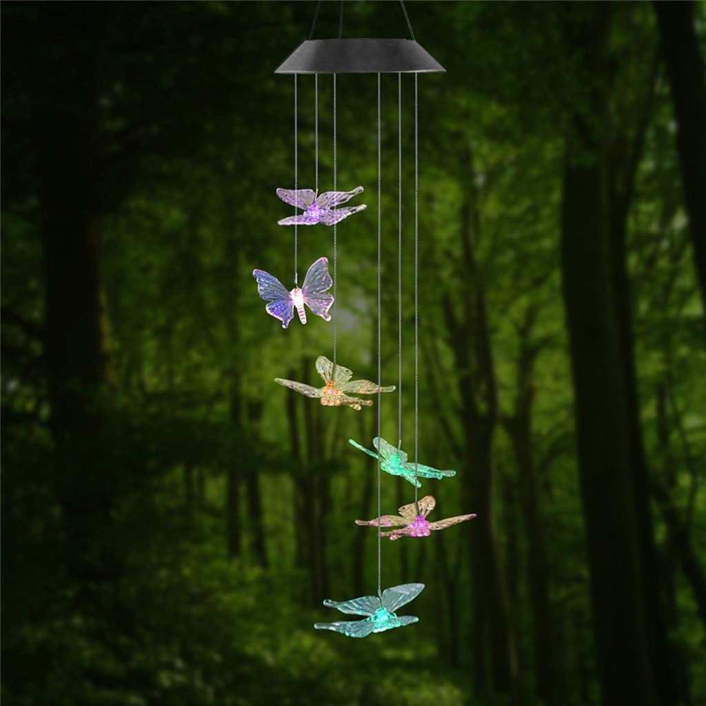 Tvoip Color Changing LED Solar Power Lamp Butterfly Wind Chimes Garden Decoration Yard Waterproof LED Light Lighting Hanging Decor (Butterfly) : Garden & Outdoor