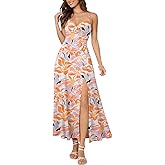 IHOT Women's Summer Floral Maxi Dress Spaghetti Strap V Neck Twist Front Slit Flowy A Line Sundress Casual Vacation Dresses
