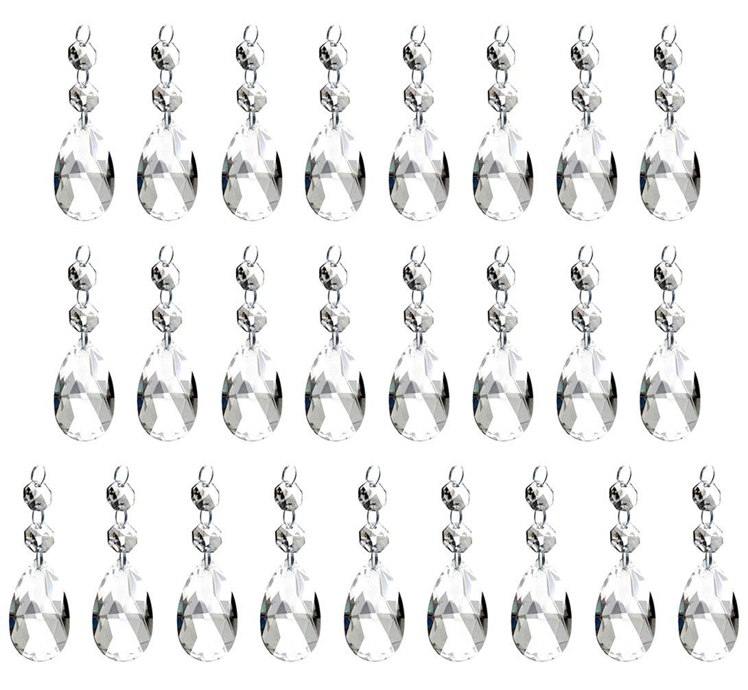 Lawei Pack of 25 Chandelier Crystals 2” / 50mm Clear Teardrop Chandelier Crystal Pendants Beads