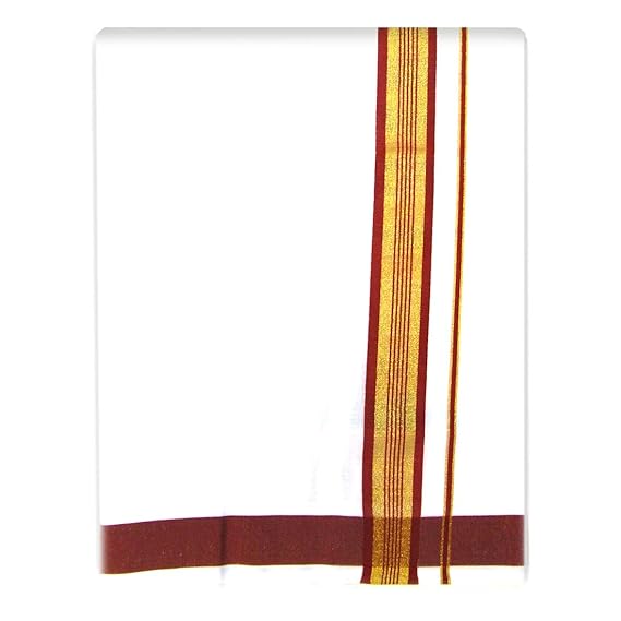 Mens Cotton Fancy Border Normal Dhoti (Size : FS-Per Piece - 2Mtrs) Color Brown