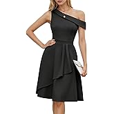 Dressystar Women One Shoulder Ruffle Wedding Guest Dress Spring A Line Wrap Knee Length Cocktail Formal Dresses with Pockets