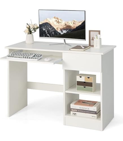 GORELAX White Computer Desk With Drawer & Hutch – Gaming Desk With Shelves & Keyboard Tray For Small Spaces - View #7