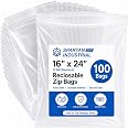 Spartan Industrial - 16” X 24” (100 Count) 2 Mil Clear Reclosable Zip Plastic Poly Bags with Resealable Lock Seal Zipper
