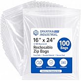Spartan Industrial - 16” X 24” (100 Count) 2 Mil Clear Reclosable Zip Plastic Poly Bags with Resealable Lock Seal Zipper