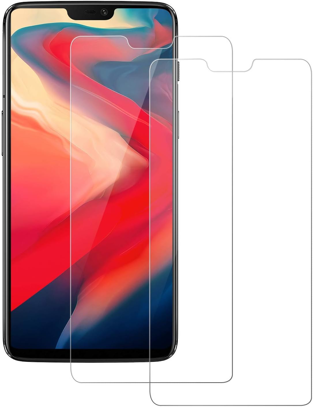 POOPHUNS Oneplus 6 Screen Protector, [2 Pack] 9H Hardness Tempered Glass Protective Film for Oneplus 6, [Shock-Proof] [Anti-Scratch] [No Bubbles]