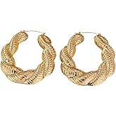 DIAMANTIO 18K Gold Plated Chunky Twisted Hoop Earrings – Bold Statement Braided Earrings for Women, Lightweight & Hypoallergenic