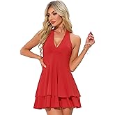 Allegra K Halter Dress for Women's Party Skater Ruffle Backless Slim Fit Short Mini Dresses