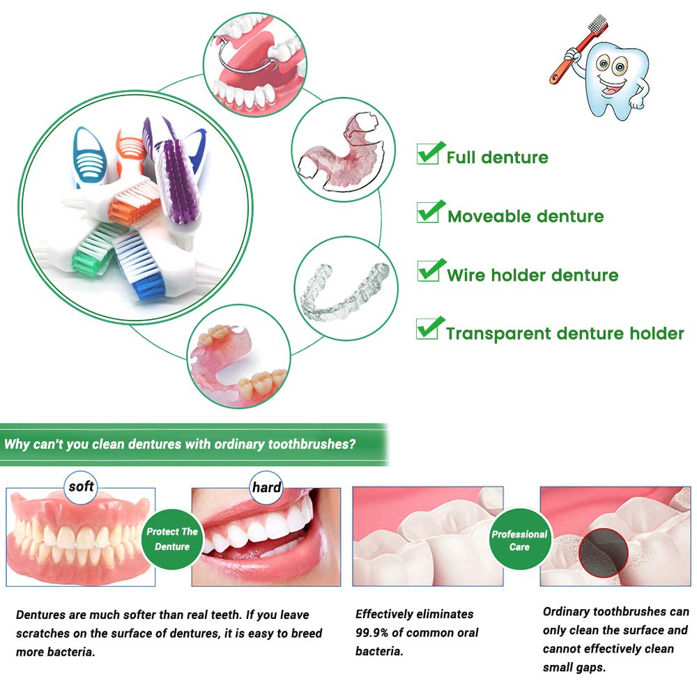 3Pcs Denture Cleaning Brush, AUHOKY Premium Hygiene Denture Cleaner Toothbrush, False Teeth Brushes for Denture Care - Multi-Layered Bristles &Ergonomic Handle (3Colors): Health & Personal Care