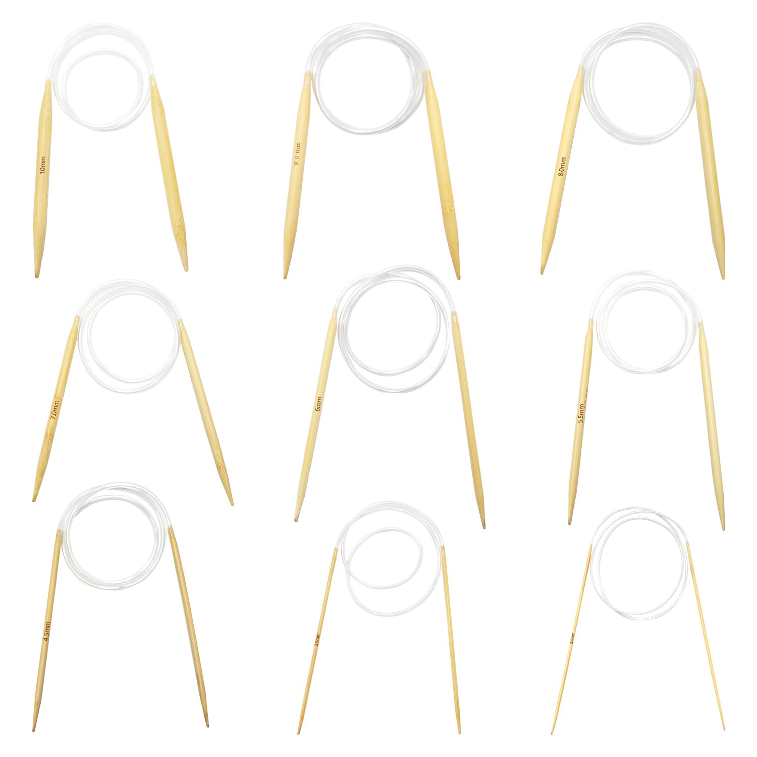 9 Sizes Circular Knitting Needles Bamboo Set, Double Pointed Knitting Needles, Natural Bamboo Circular Knitt-ing for Beginners and Professionals (2.5/3.5/4.5/5.5/6/7/8/9/10 mm)