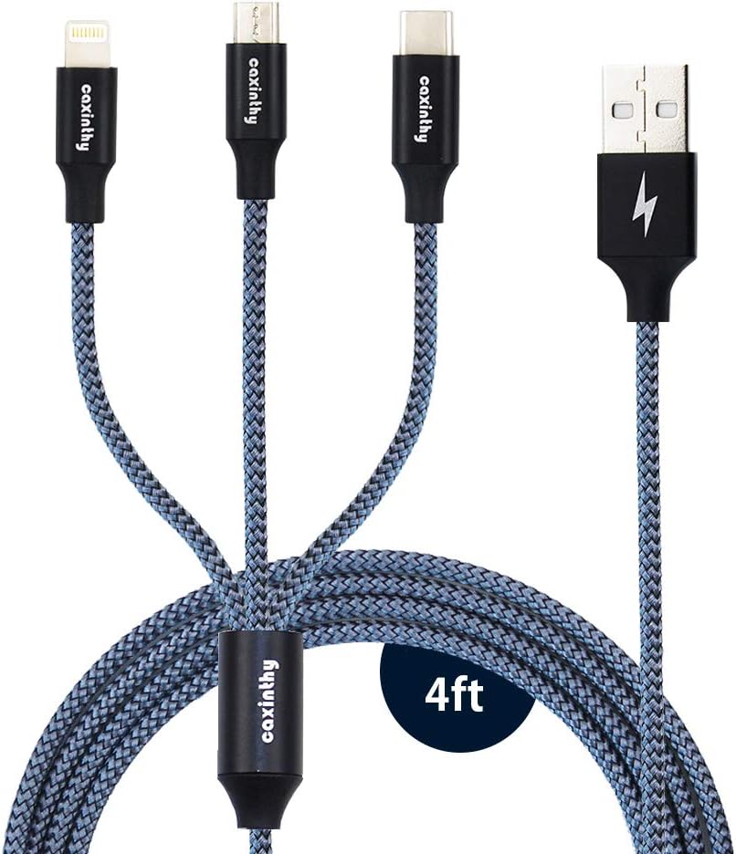 Multi Charging Cable,Universal 3 in 1 Premium Nylon Braided Multiple USB Fast Charging Cords Type C/Micro USB Connector Compatible with Samsung Galaxy All Android iOS Device (2pack)