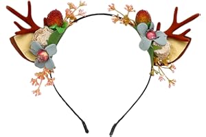 SYBL Christmas Reindeer Flowers Berries Antlers Headband Festive Floral Deer Ear Headpiece Headwear Hair Hoop for Christmas P