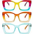 REAVEE Oversized Square Reading Glasses Oprah Style for Women, Blue Light Blocking Large Frame Computer Readers Spring Hinge