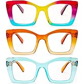 REAVEE Oversized Square Reading Glasses Oprah Style for Women, Blue Light Blocking Large Frame Computer Readers Spring Hinge