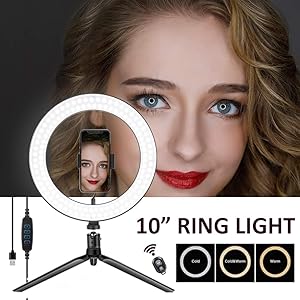 Ring Light with Tripod Stand, SONATA LED Camera Selfie Makeup Light with iPhone Tripod and Phone Holder for Halloween Makeup YouTube Video Photography Live Stream, Dimmable for iPhone Android Phone
