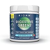 BIOHM Digestive Greens, Green Superfood Powder (7.4 Oz, 30 Servings) Immune & Gut Health Support with Antioxidants, Vitamins, Probiotics & Enzymes, Good Source of Fiber, Berry Flavor