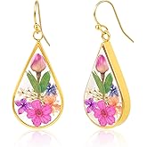 Flower Earrings for Women,925 Sterling Silver Pressed Flower Earrings,Unique Rose Handmade Natural Dried Flowers Round Earrings,Jewelry Gift for Christmas,Valentine's,Mother's Day