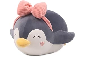 ARELUX Grey Penguin Plush Pillow Stuffed Animal Snuggly Pillow Cute Plush Toy Snuggle Buddy Plushie Kawaii Soft Hugging Pillow for Kids Boys Girls 17.7in