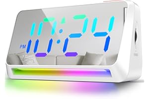 XUANZIT [Mirror] Super Loud Alarm Clock for Bedroom, Heavy Sleepers, Adults | Dynamic RGB Color Changing Clock for Teens, Kids | Small Bedside Digital Clock with LED Display, Atmosphere Light, USB Charger