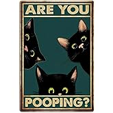 Bathroom Black Cat Wall Decor Funny Metal Sign 8x12 Inch Are You Pooping Vintage Home Decor Cat Sign for Washroom Decorations