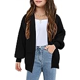 Girls Long Sleeve Cardigan Casual Open Front Lantern Sleeve Smoke Cuff Knit Sweater with Pockets for Kids 5-14 Years