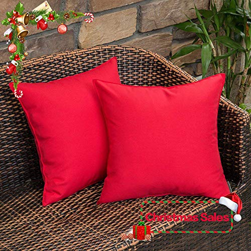 MIULEE Pack of 2 Decorative Outdoor Waterproof Pillow Covers Square Garden Cushion Sham Throw Pillowcase Shell for Spring Patio Tent Couch 18x18 Inch Red