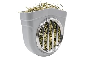 TOKAYIFE Small Animal Hay Feeder, Chew-Proof ABS Body, 304 Stainless Steel Grid Timothy Alfalfa Rack for Rabbit Bunny Guinea Pig Chinchilla Cage Hutch Crate (68oz, Gray)