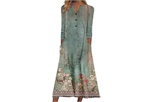 ZUNFEO Women T Shirt Dress Casual V Neck Floral Print Maxi Dresses Button Down Flowy Boho Beach Sundress Vacation Wear
