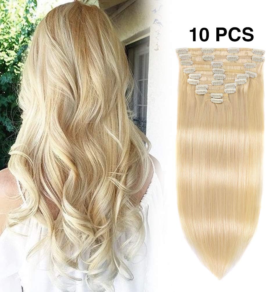Real Clip in Hair Extensions Human Hair 20 inches Light Blonde #613 Color 10Pieces 120g Double Weft Soft Thick Straight Full Head Remy Human Hair Extension for Women (20”-120g, Bleach Blonde #613)
